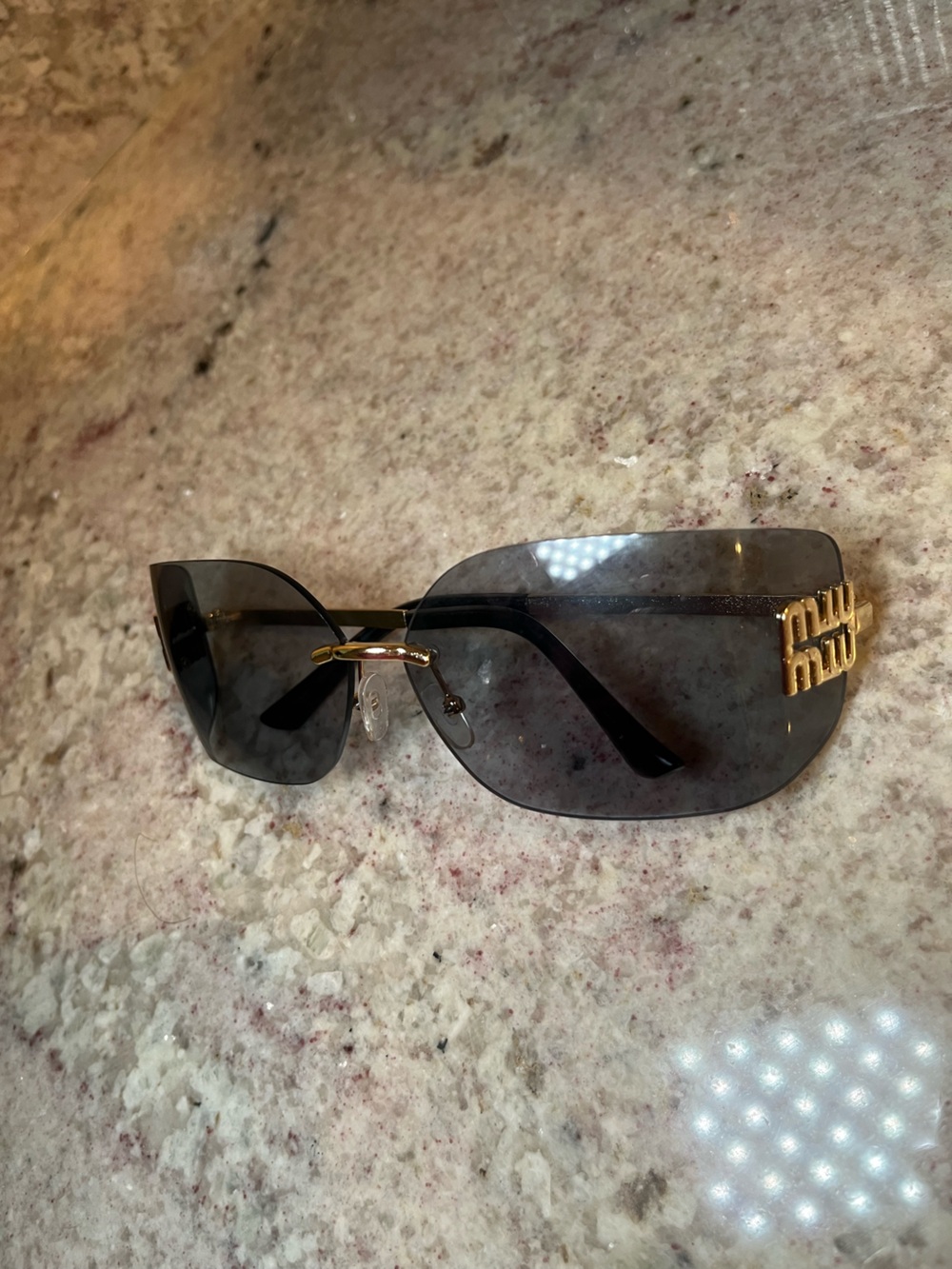 Gold Accent Black Rimless Sunglasses - Unbranded